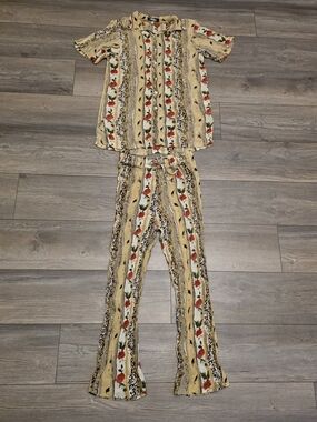 Retro 70s Style Two-Piece Set Sand Piper - Floral Rose & Leopard Print